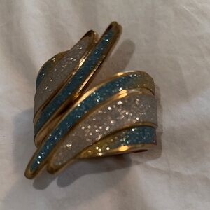 Gold and Blue Asymmetrical Bracelet with Textured Finish